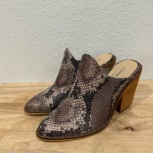 Chinese Laundry Snake Embossed Leather mule boot Size 7 Slip on Shoes brown